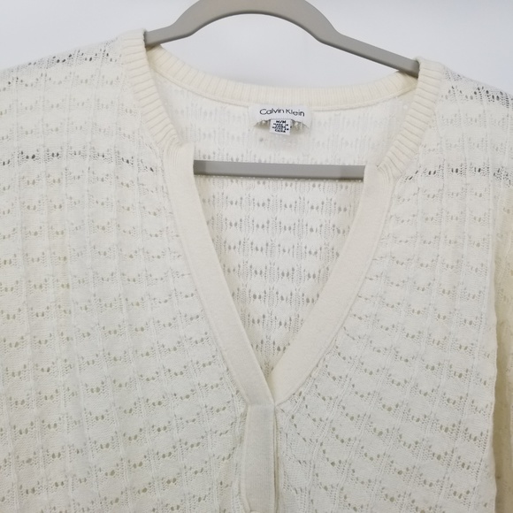 Calvin Klein V-Neck Long Tunic Sweater Cotton Wool - Picture 6 of 8